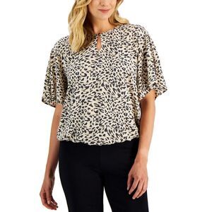 JM Collection Womens Printed Flutter Top